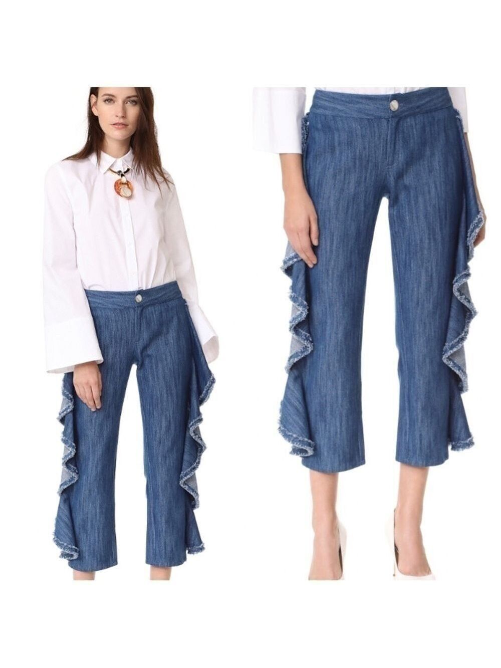 ALEXIS Nikko Straight Leg High Rise Cropped Ruffle Pants - Picture 2 of 13